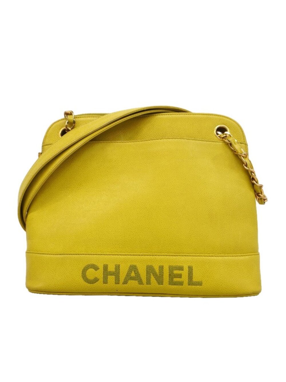 Chanel Shoulder Bag Caviar Leather Lime Yellow Gold